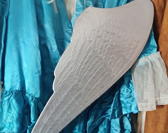 Older silver colored Dresden cardboard cherub wings, angel wings, brokante Christmas decor