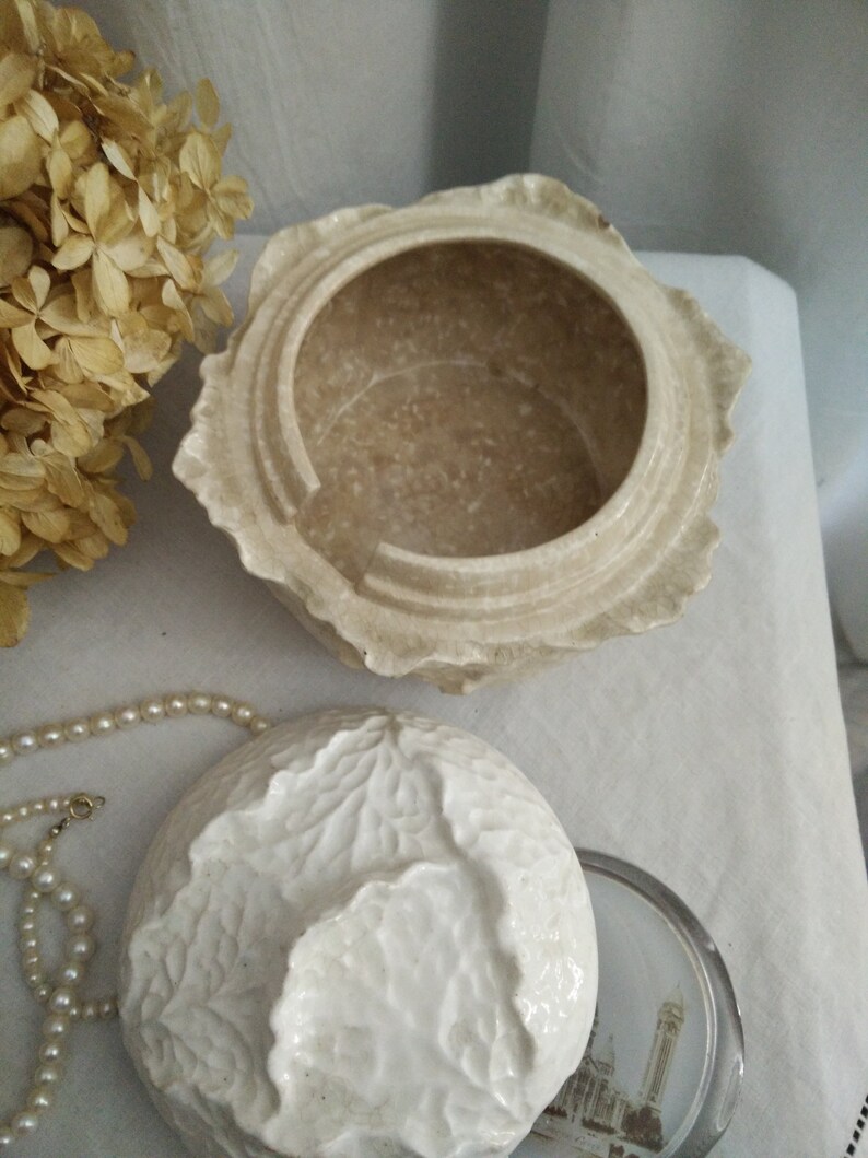 fancy sugar bowl Max roesler Rodach cabbage sugar box brocante off white cabbage ceramic shabby chic patinated ironstone French tureen