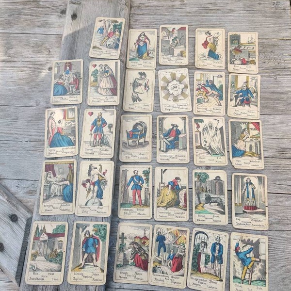 Antique victorian tarot deck, fortune teller cards, used condition