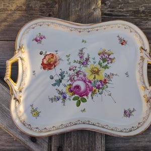 extreme beautiful Victorian porcelain tray, hand painted rose , rare