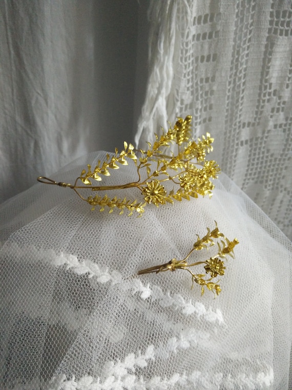 Elegant golden myrtle Tiara, german wedding crown… - image 3