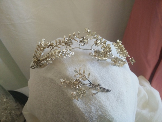 German silver myrtle crown, myrtle Tiara, wedding