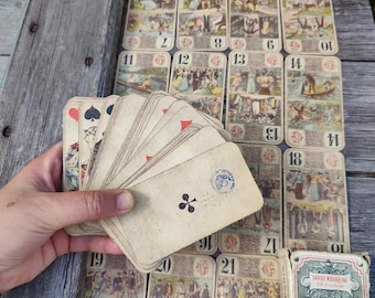 Victorian tarot , BP grimaud Paris, 2 missing cards, well used condition