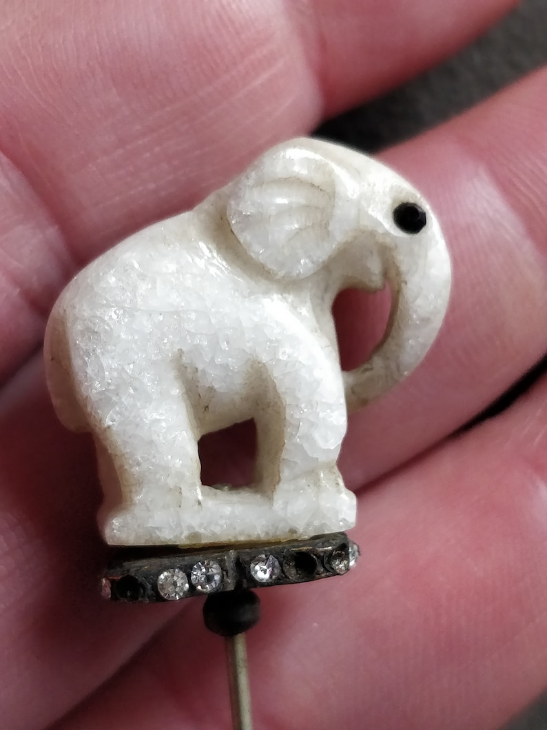 Antique elephant hat Pin from france victorian edwardian Stone elephant figurine