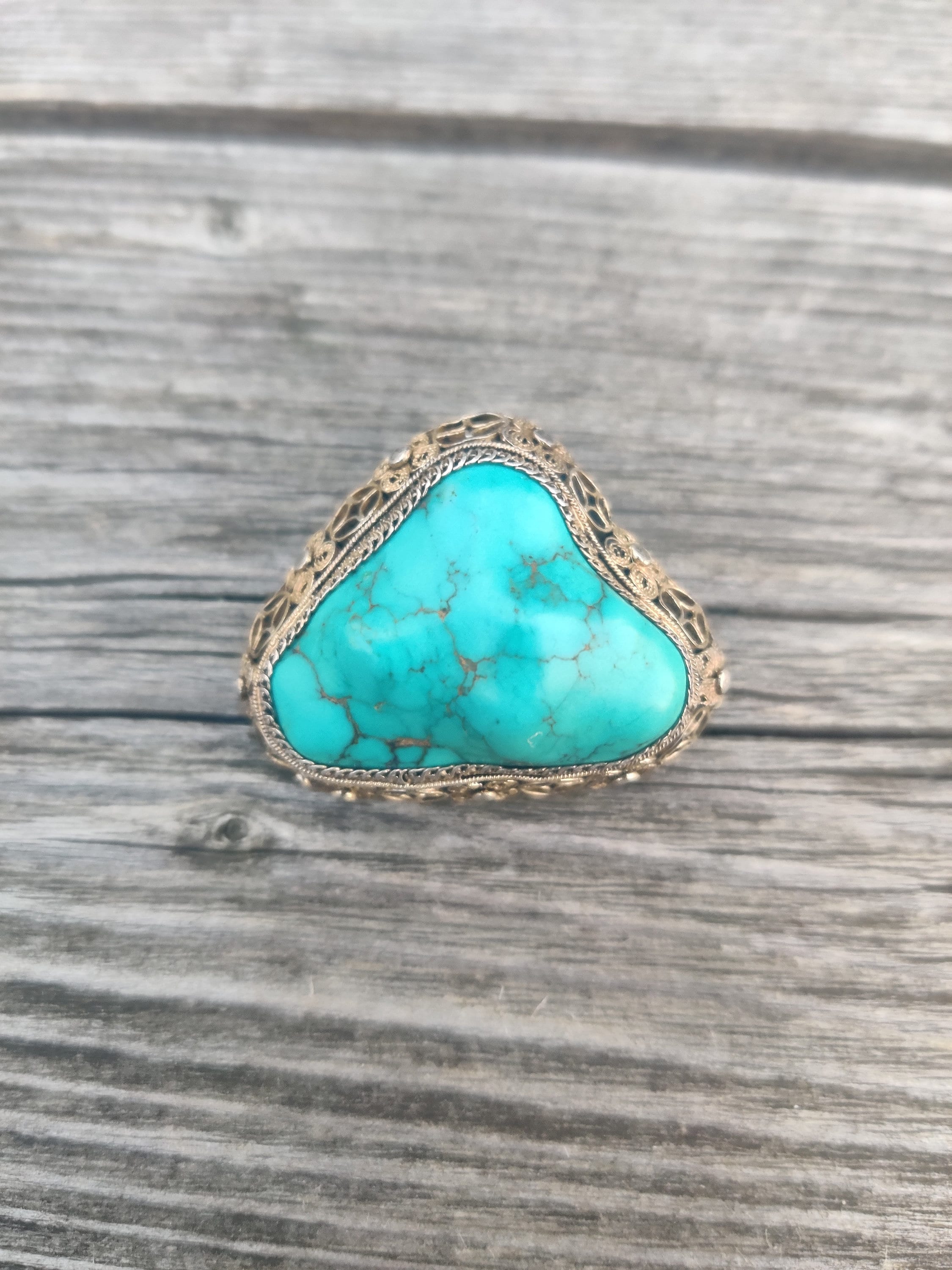 Broche Ancienne Chinoise En Aventurine Et Argent Filigrané - Période 1920-1930, Patine Naturelle