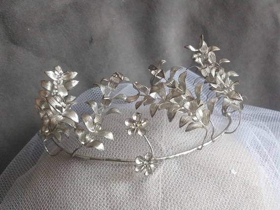 German silver myrtle crown, myrtle Tiara, wedding… - image 1