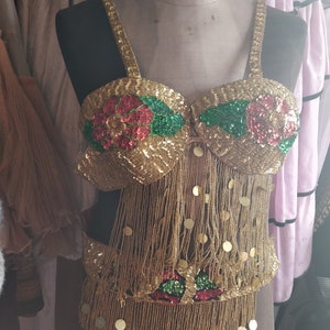 Vintage gold show outfit, burlesque, oriental dance, gold sequins, beaded, brocante,