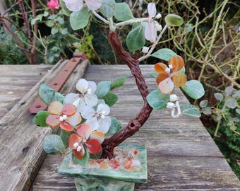 Vintage bonsai, semi precios stone tree, feng shui tree, Jade tree, made in Hong Kong, 60s, old Jade Flower bouquet, chinese Jade tree