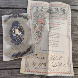 carta de bautizo antigua de 1900, victoriana, shabby chic, decoración brocante