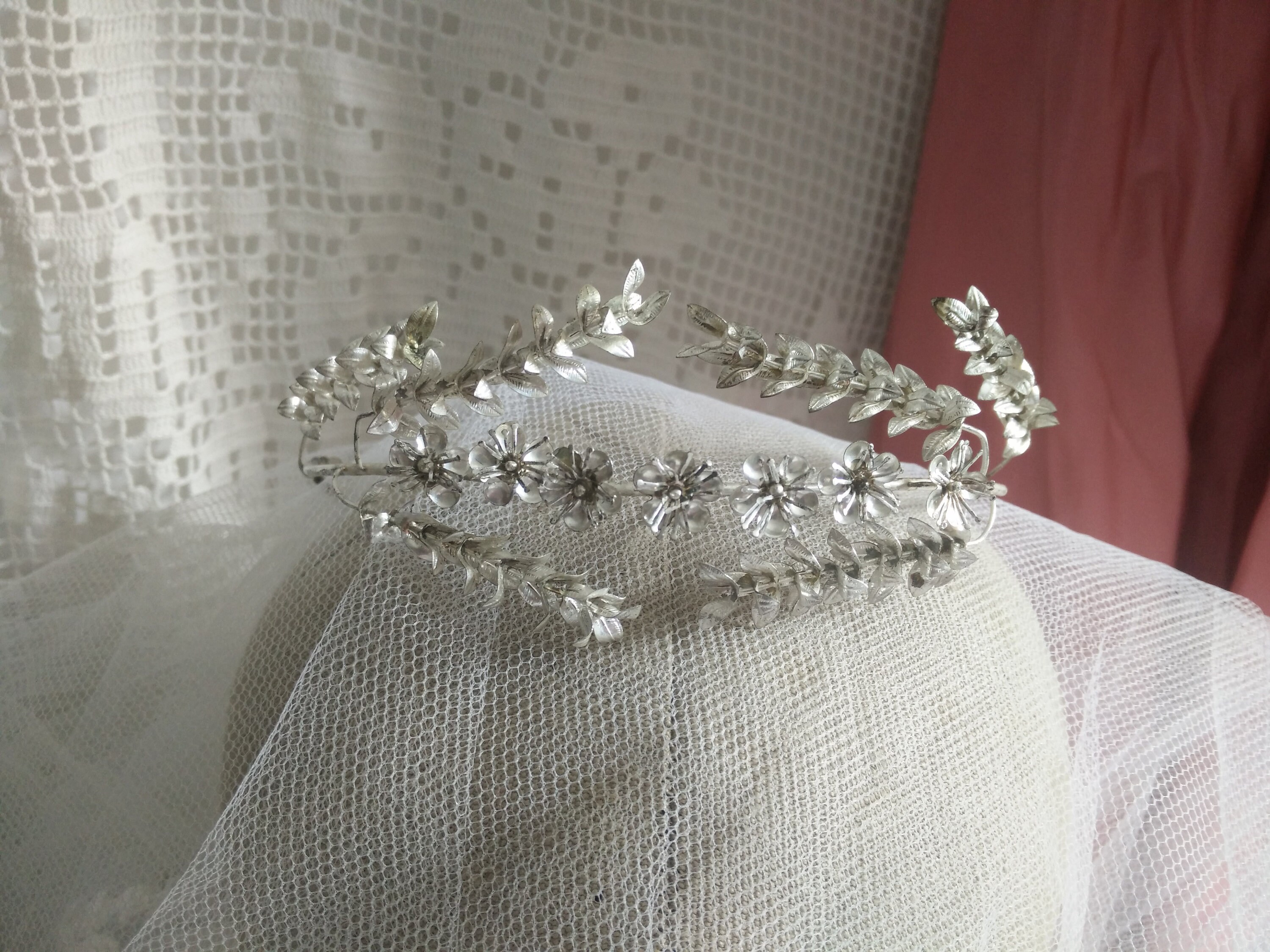 tiara nupcial tiara de mirto Bodas Accesorios Accesorios para el cabello Coronas y tiaras aniversario de bodas corsage tiara de boda vintage Corona de mirto de plata alemana 