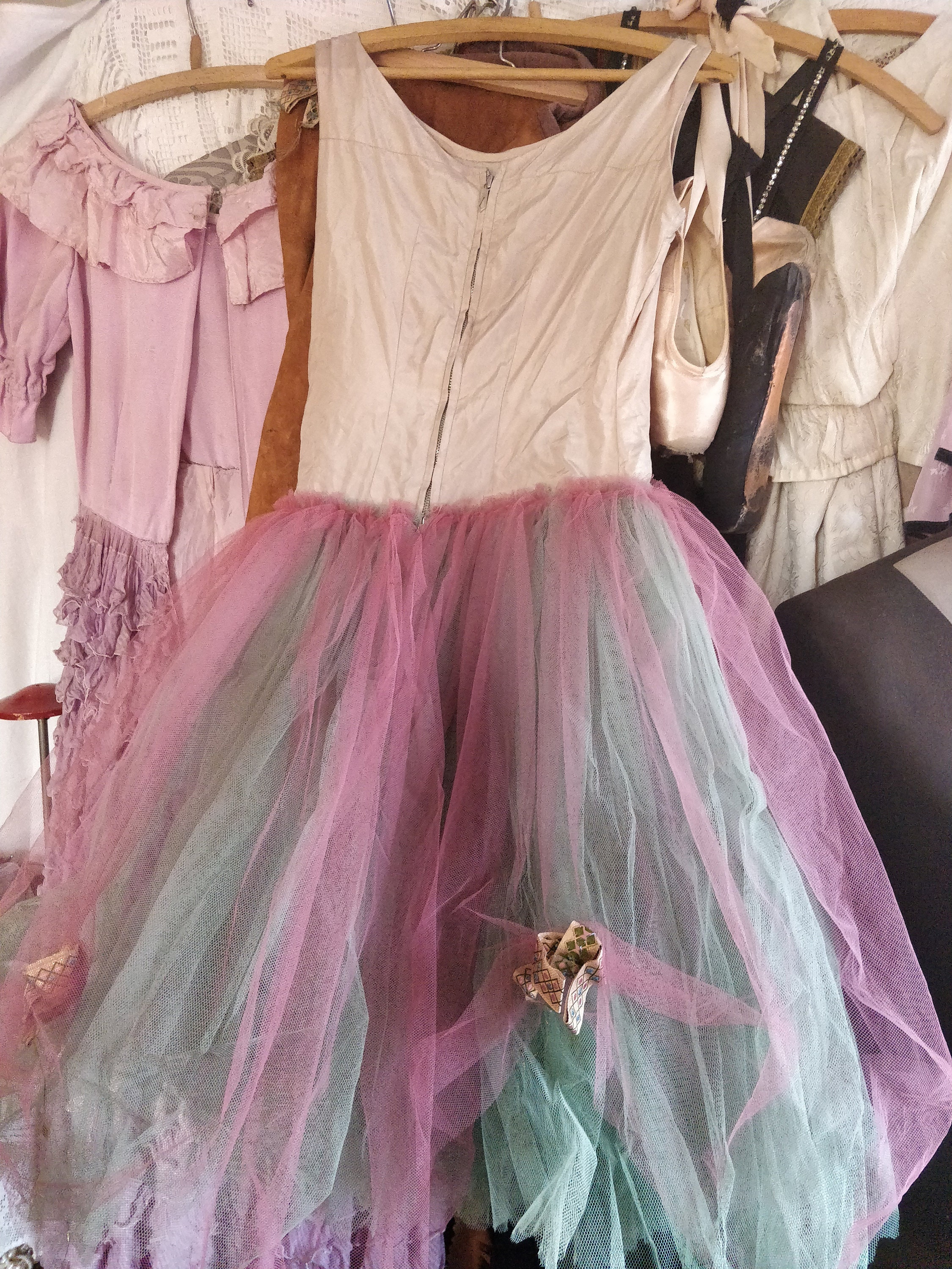 50s Tule Theater Dress Vintage Opera Costume Pink and Green Etsy