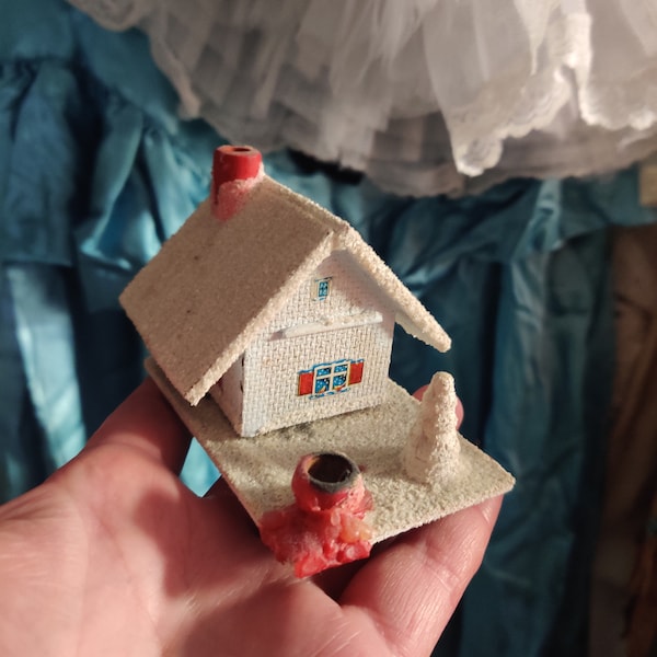 Tiny, well used vintage German Putz house, German christmas