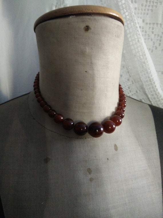Short Brown faux amber bakelite necklace, art dec… - image 1
