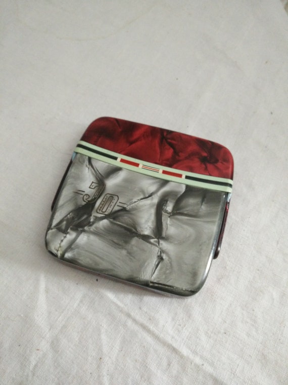 Art Deco Marbelled Celluloid Cigarette Case, Fifties Celuloid Cigarette Box,  Streamline Design, Engraved 