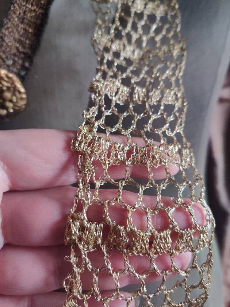 Old Metal Yarn Crochet Belt and Scarf, Oxidated, Brokante  display picture 2