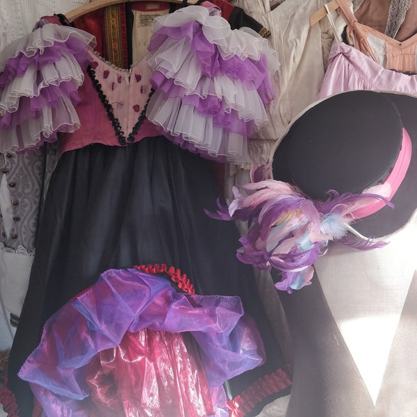 vintage rose et noir cancan Robe, Costume de théâtre, Costume d’opéra, en détresse,