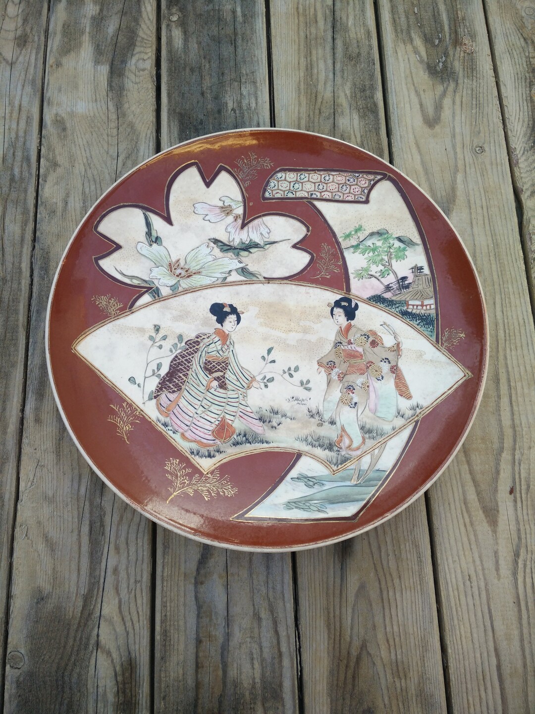 Large Old Satsuma Plate Satsuma Wall Decor Plate Hand Etsy