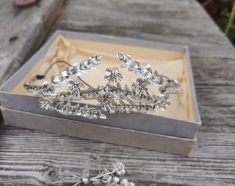 Elegant german myrtle crown, vintage silver wedding Tiara, silver myrtle wreath, vintage wedding