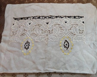 Original Art Deco Boudoir Kissenhülle, Verfärbungen, handbestickt, Boudoir Stil, brokante