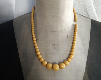 Lange butterscotch amber bakelieten ketting, art deco, galalith, catalin