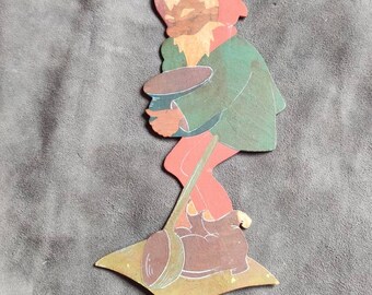 Old handmade german dwarf, plywood cutout Gnome, ca 1920-30, fairytale childhood memories