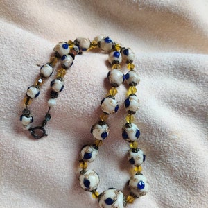 Antique lampwork beads with 835 silver necklace stringing, heavy patina, aprox 1930s