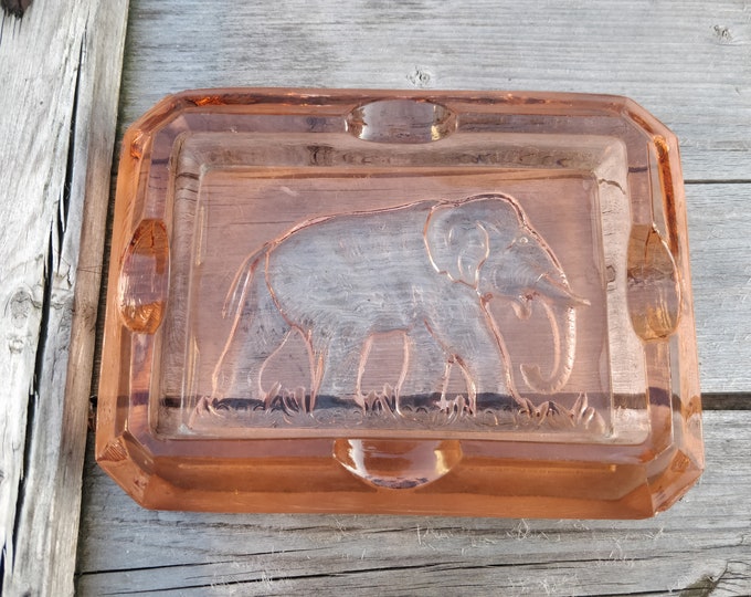 Depression Era Pink Glass Elephant Ashtray Rosalin Ash Tray Etsy