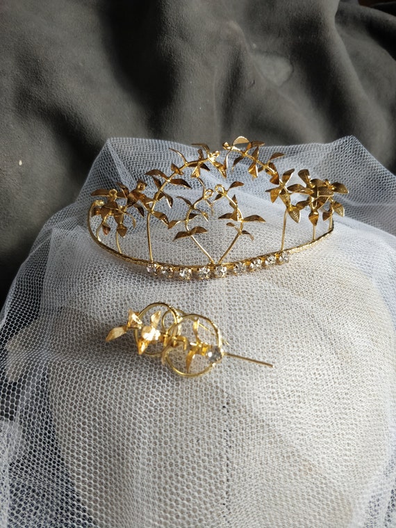 Vintage german myrtle Tiara, golden wedding crown,