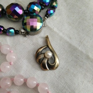 Vintage 333 gold and pearl pendant, 8k pendant, teka Pforzheim 1960s, 1970s real gold pendant, real pearl image 1