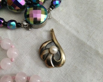 Vintage 333 gold and pearl pendant, 8k pendant, teka Pforzheim? 1960s, 1970s real gold pendant, real pearl