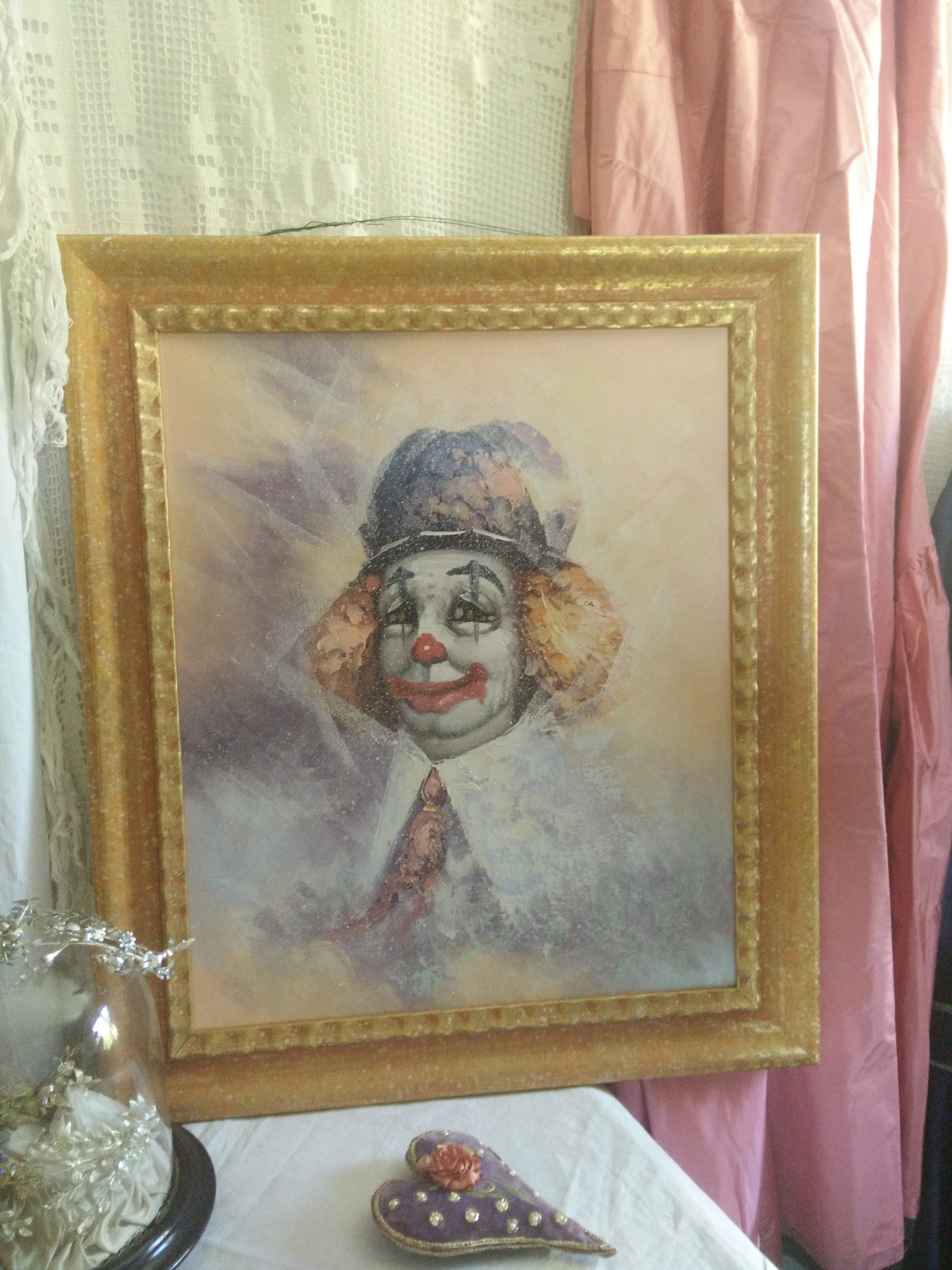 ハーレクイン絵画、ビンテージ フレンチ ピエロ絵画、フランス製、油絵