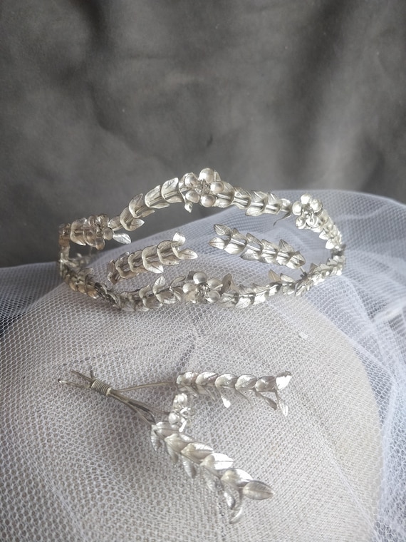 German silver myrtle crown, myrtle Tiara, wedding