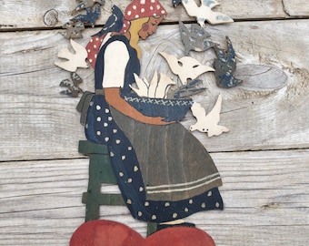 Old handmade german cinderella, plywood cutout girl, ca 1930-50, fairytale childhood memories