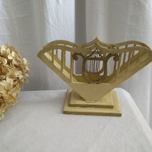 Art Deco Serviettenhalter, Sperrholz, weiß, mit Lyra, shabby chic, brocante, french chic