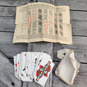 Vieux jeu de cartes magiques, vers les années 1930, instruction allemande, objet de collection rare