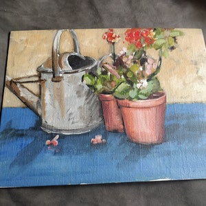 Pintura de cocina vintage, still Life, Geranio, Fancy impresionista, acryl