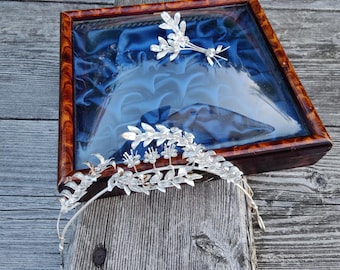 Corona de mirto de plata alemana, tiara de mirto, aniversario de bodas, tiara de novia, tiara de boda vintage,