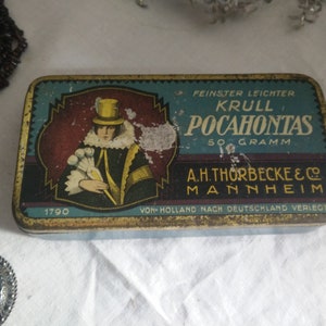 Rare Tin Krull Pocahontas, A.h. Thorbecke, Mannheim, Vintage Tobacco Tin,  Native American, 50g Tobacco, Tobacciana, Tin Box, Antique