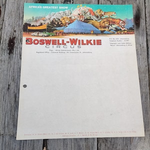 Membrete original del circo Boswell y Wilkie, años 70, vintage, perforado