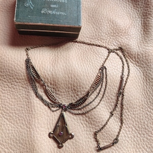 Original Art Nouveau necklace, gilded , with pink stone ( ruby or synthetic or glass) American gilding