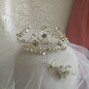 German silver myrtle crown, myrtle Tiara, wedding aniversary , bridal Tiara, vintage wedding tiara, corsage, diadem, silver dipped
