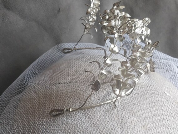 German silver myrtle crown, myrtle Tiara, wedding… - image 2