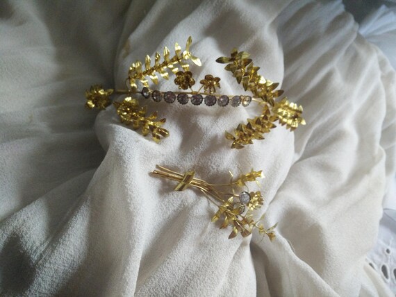 Vintage golden wedding Tiara, myrtle wedding crown