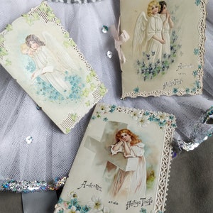 Cartoline cherubino antiche, carte di battesimo con Angeli del 1902, così shabby chic, brocante, stile Boudoir