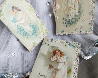 Antique Cherub postcards, christening cards with Angels from 1902, so shabby chic, brocante, Boudoir style