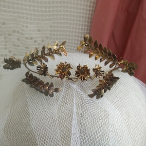 Vintage german myrtle Tiara, golden, blackend wedding crown, myrtle Tiara, wedding aniversary, bridal crown, vintage wedding Tiara