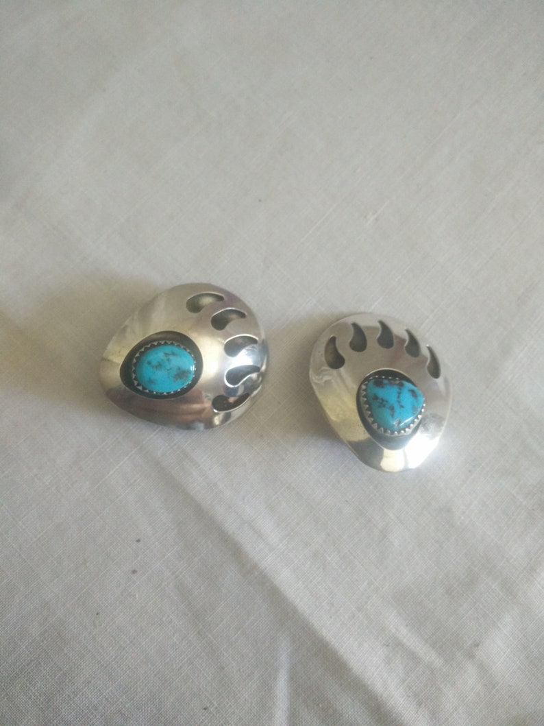 Southwest design Sterling indianerschmuck boho jewellery clip on earrings Large bearpaw navaho ear clips bohemian silver turquoise