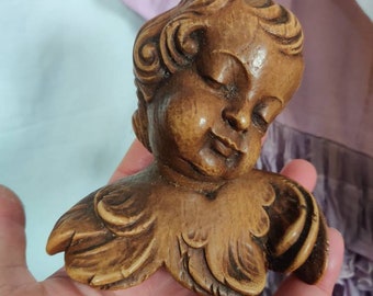 Vintage cast little resin cherub, Austria Souvenir, Bavaria, not carved, Angel wall hanging