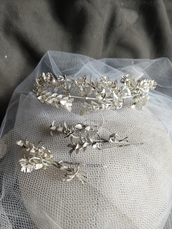 German silver myrtle crown, myrtle Tiara, wedding