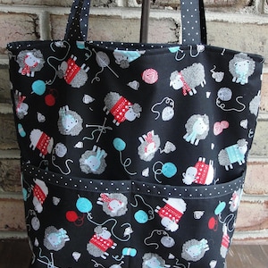 Knit/Crochet Project Tote Bag, 2-Pocket Project Organizer